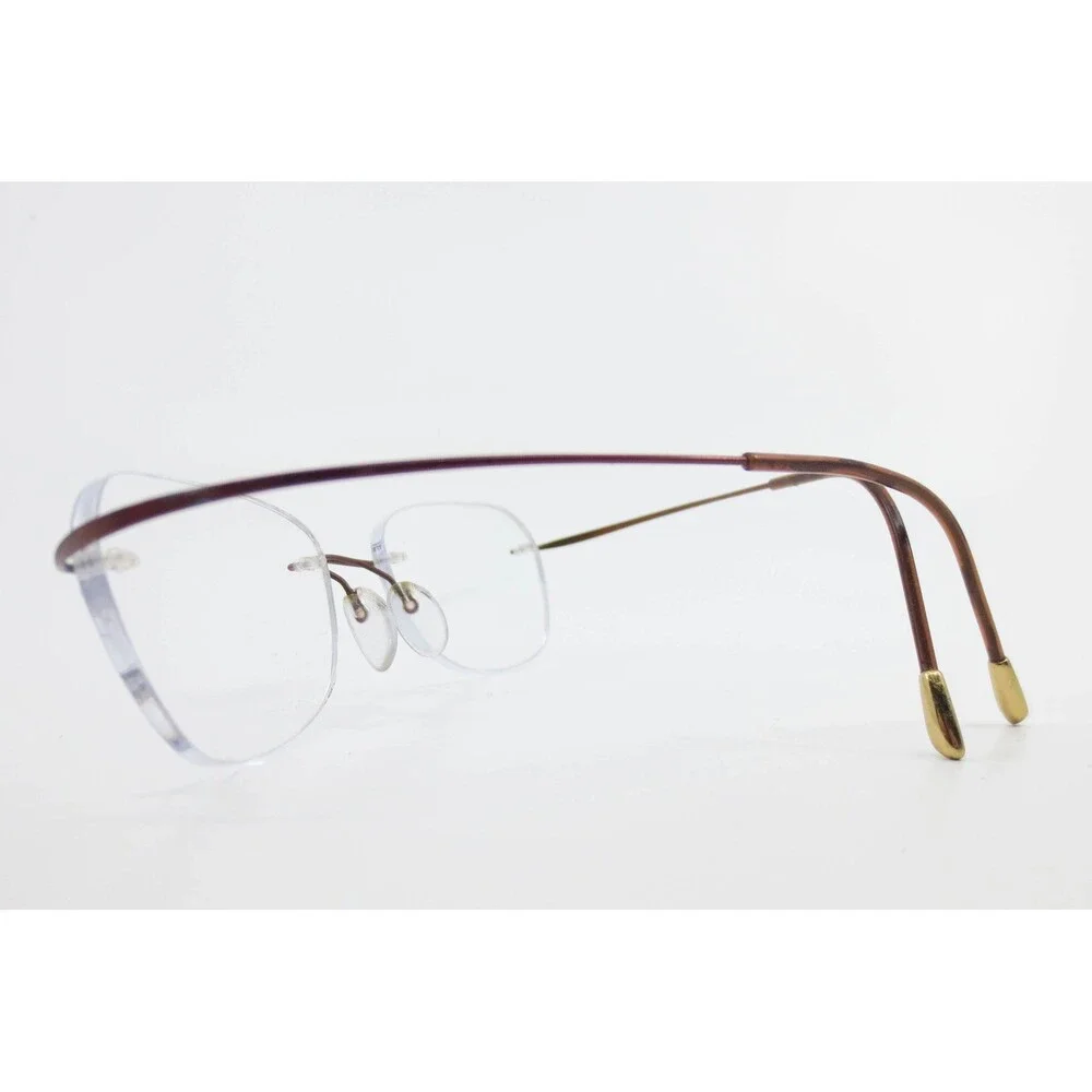 Silhouette Rimless Eyeglasses Burgundy Gold Tone Cat Eye Frames 36320 52-17 135